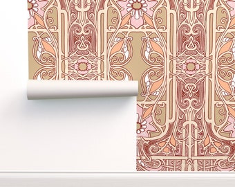 Pink Art Nouveau Commercial Grade Wallpaper - Nouveau Victorian by edsel2084 - Victorian Inspired Wallpaper Double Roll by Spoonflower