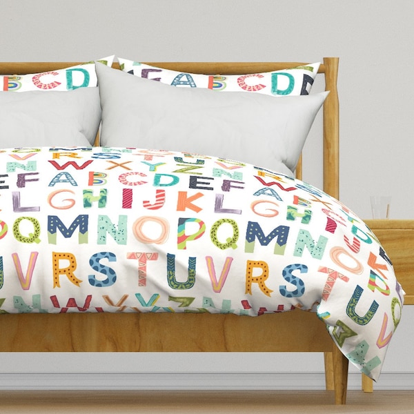 Kid's Bedding - Alphabet Blocks by enariyoshi - Whimsical Letters Baby Nursery Kids Cotton Sateen Duvet Cover OR Pillow Shams by Spoonflower