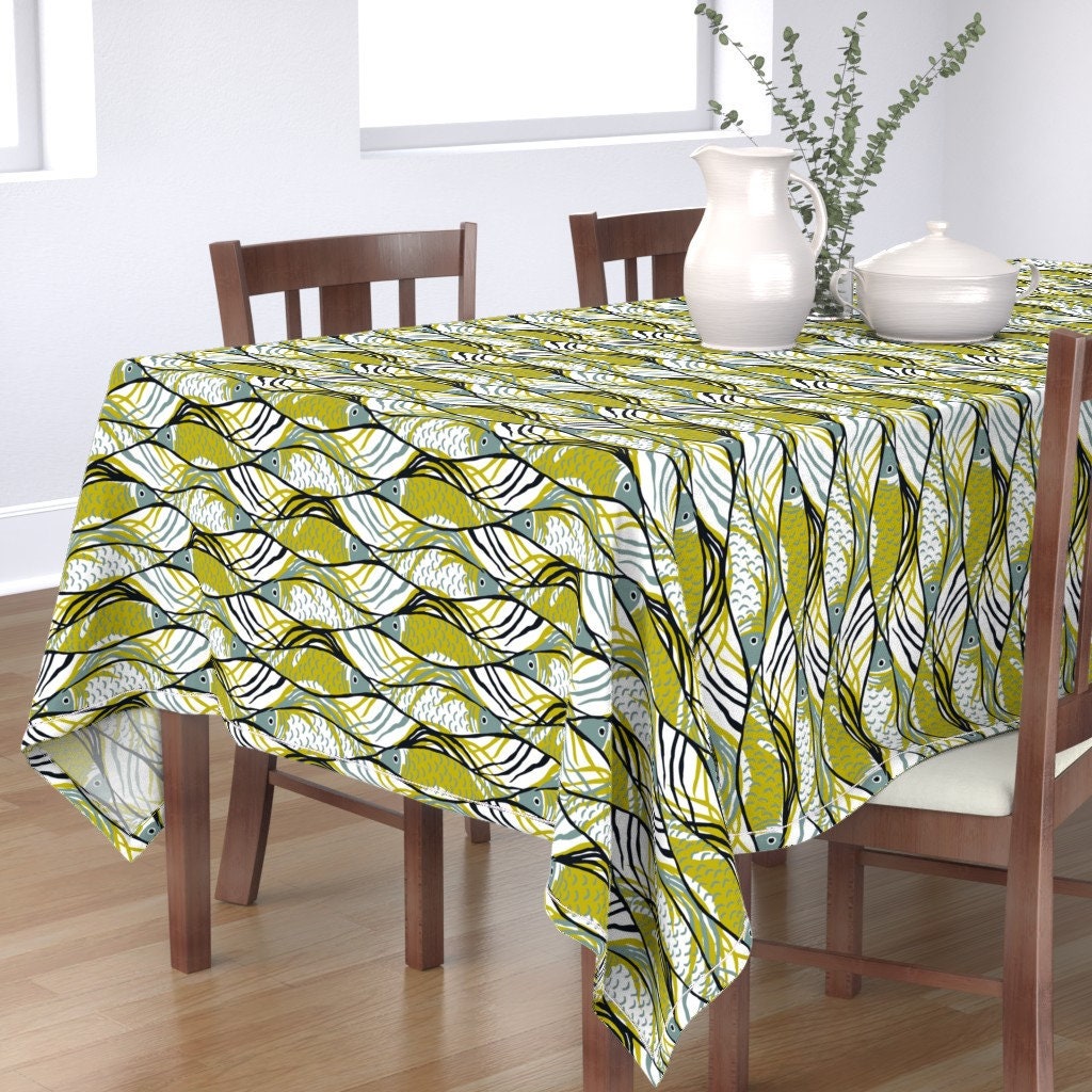 Nappe Nautique - One Fish Olive By Elizabeth_Hale_Design Coastal Beach House Nappe en Coton Satiné D