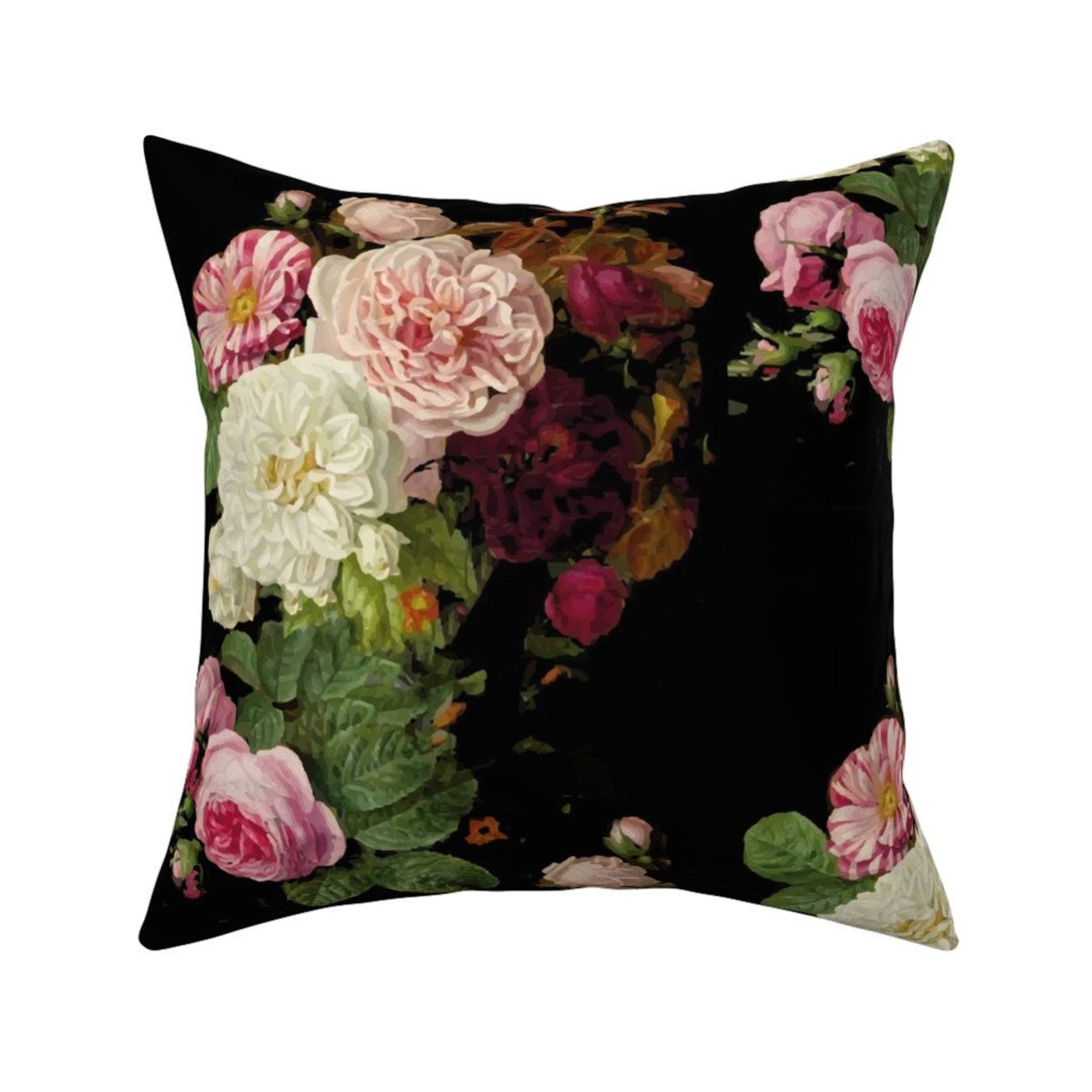 Vintage Roses Throw Pillow Dark Roses On Black by mlags Etsy