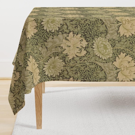 Floral Antique Tablecloth - Morris Chrysanthemum  by peacoquettedesigns - Victorian Romantic Cotton Sateen Tablecloth by Spoonflower