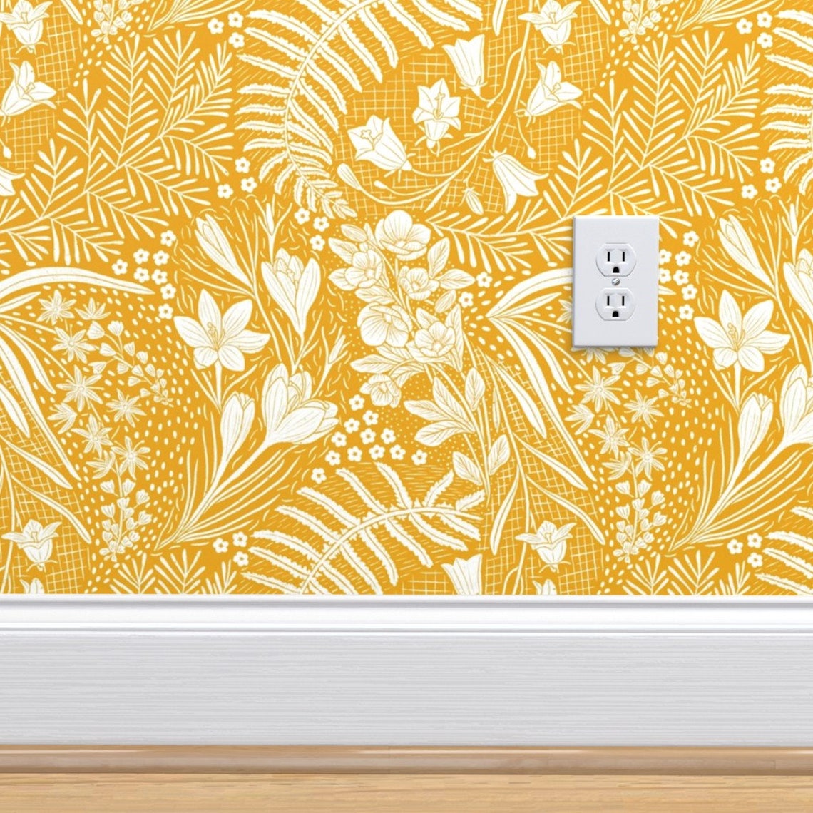 Mustard Floral Wallpaper Forest Flowers by Denesannadesign - Etsy