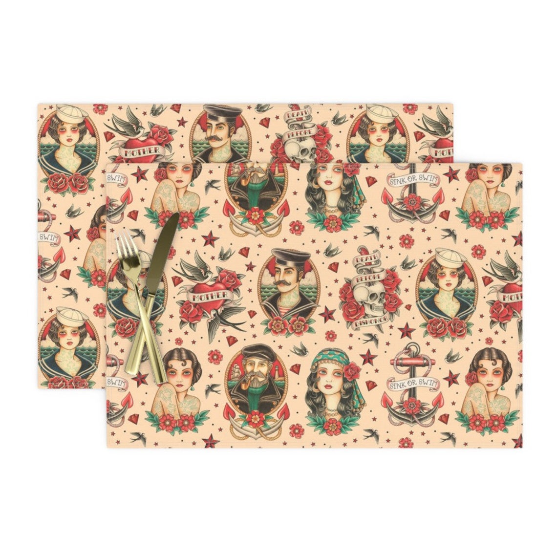 Vintage Tattoo Placemats Set of 2 Old School Tattoo by Etsy
