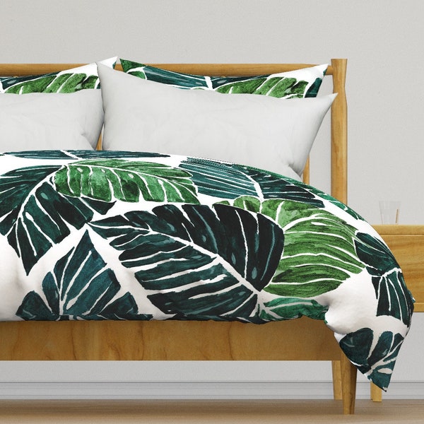 Tropical Monstera Bedding - Monstera Leaves by crystal_walen - Tropical Jungle Cotton Sateen Duvet Cover OR Pillow Shams by Spoonflower