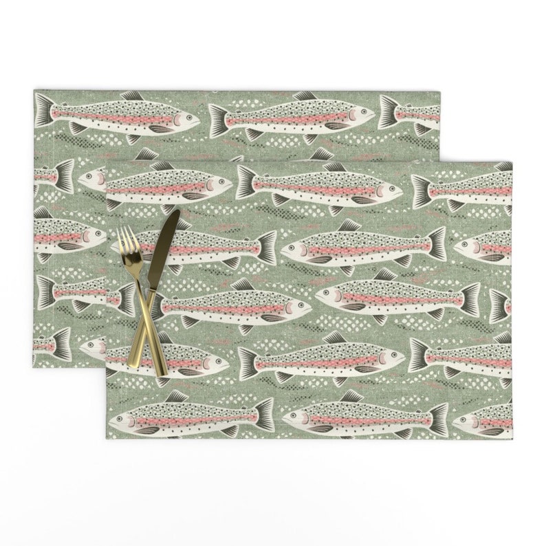 Fish Placemats set of 2 Rainbow Trout by Fleabat Rainbow Etsy