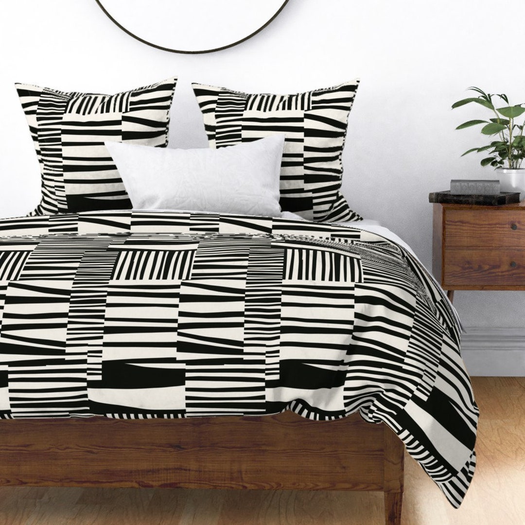 Monochrome Stripe Duvet Cover Twiggy Stripes in Black Cream - Etsy