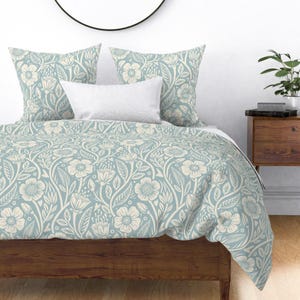 Blue Wildflowers Bedding - French Country Cottage by thatpolymath_shellym - Cream Floral Pastel Cotton Sateen Duvet Cover OR Pillow Shams image 9