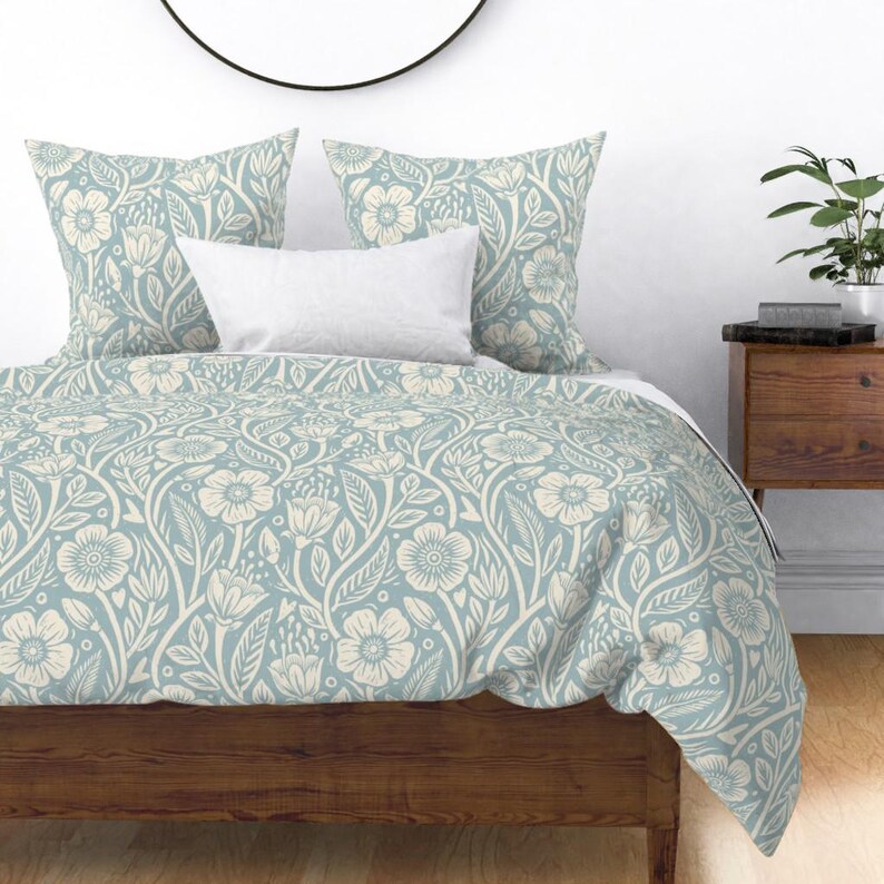 Blue Wildflowers Bedding - French Country Cottage by thatpolymath_shellym - Cream Floral Pastel Cotton Sateen Duvet Cover OR Pillow Shams image 9