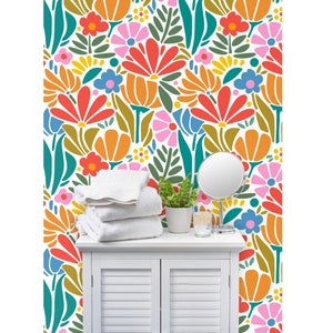 Psychedelic Floral Non-Pasted Wallpaper Retro 1960s Pink Botanical - Maximalism Folk by jenflorentine Wallpaper Double Roll by Spoonflower image 8