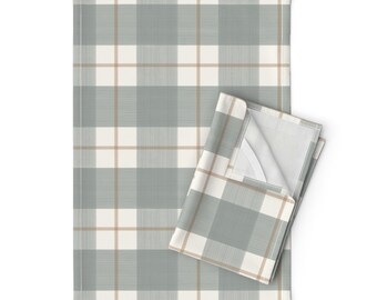 Neutral Plaid Tea Towels (Set of 2) -  Gray On Cream by danika_herrick - Modern Farmhouse Understated Linen Cotton Tea Towels by Spoonflower