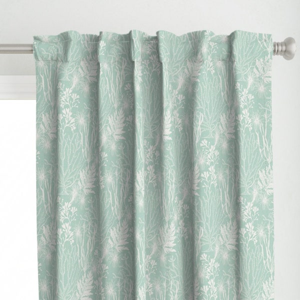 Coastal Coral Curtain Panel - Poseidon Aqua by littlerhodydesign - Aqua Mint Nautical Seaweed Coral Custom Curtain Panel by Spoonflower