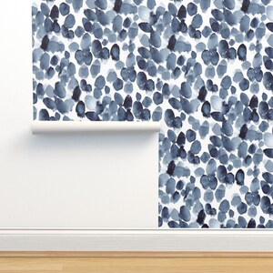 Indigo Watercolor Non-Pasted Wallpaper - Watercolor Paint Spots by kostolom3000 - Abstract Spots Modern Wallpaper Double Roll by Spoonflower