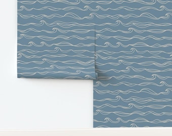 Calm Waters Non-Pasted Wallpaper Nautical Modern Beach Serene Waves Ocean Blue - Ocean Waves by dottieandcaro Wallpaper by Spoonflower