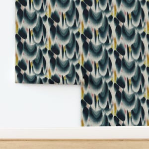 Abstract Indigo Non-Pasted Wallpaper - Shibori Wing Spots  by nouveau_bohemian - Tie Dye Watercolor Wallpaper Double Roll by Spoonflower