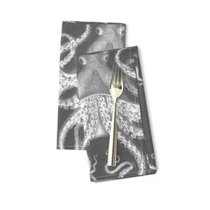Nautical Dinner Napkins (Set of 2) - Octopus Oasis Gray by willowlanetextiles - Whimsical Steampunk Octopus  Cloth Napkins by Spoonflower