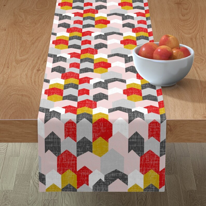 Houses Table Runner City Village Geometric Chevron Pink Cotton Sateen Table Runner by Spoonflower Bauhaus Haus by mrshervi