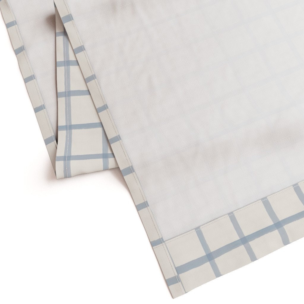 Sky Blue Grid Curtain Panel - Cream Blue Plaid Grid Light Blue Check ...