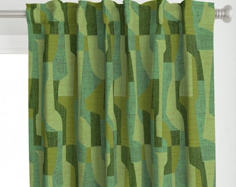 Mid Century Modern Curtain Panel - Olive Green Retro Inspired Atomic Era 1950s 1960s Look Custom Curtain Panel - Mcm Green by theodesign -
