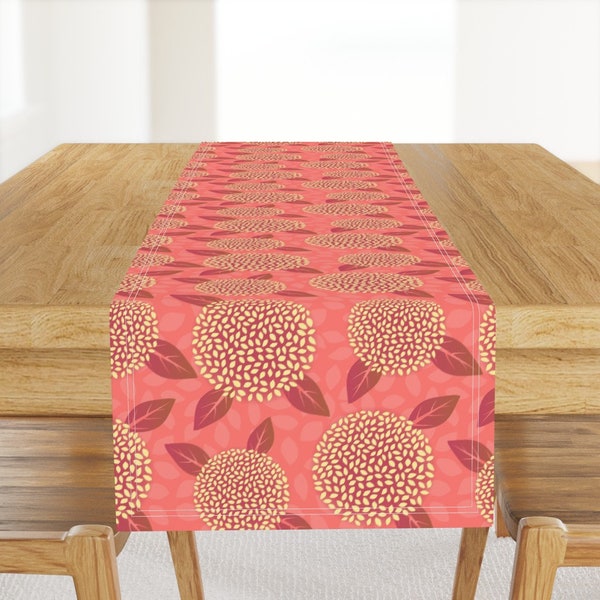 Abstract Hydrangea Table Runner - Hydrangea Meadow by marcy_horswill_design - Coral Bloom Cotton Sateen Table Runner by Spoonflower