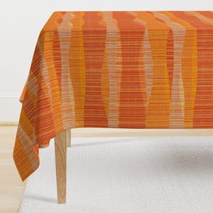 Mid Century Modern Tablecloth - Mid Mod Lines by theodesign - Retro Atomic 1950s 1960s Red Orange Cotton Sateen Tablecloth by Spoonflower