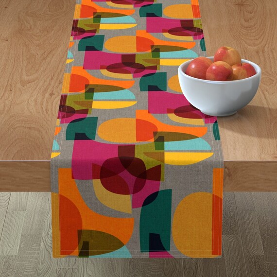 Modern Art Mid Century Modern Pop Cotton Sateen Table Runner by Spoonflower Mid Century Table Runner Mid Century Droplets by ceciliamok
