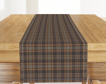 Brown Plaid Table Runner - Rustic Check Dark Academia Autumn Fall Cotton Sateen Table Runner - Rich Harvest Plaid by shellyreneedesigns