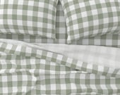 Sage Green And White Sheets - Sage Buffalo Plaid by misstiina - Buffalo Check Rustic Country Cotton Sateen Sheet Set Bedding by Spoonflower