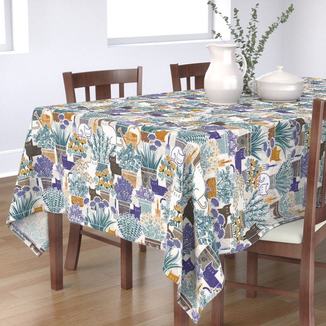Whimsical Cats Tablecloth Herb Garden With Cats by Etsy