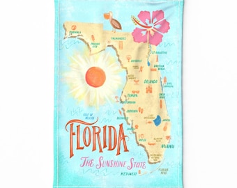 Florida Tea Towel - Florida Is My Hometown by zirkus_design - Sunshine State State Map Ocean Linen Cotton Canvas Tea Towel by Spoonflower