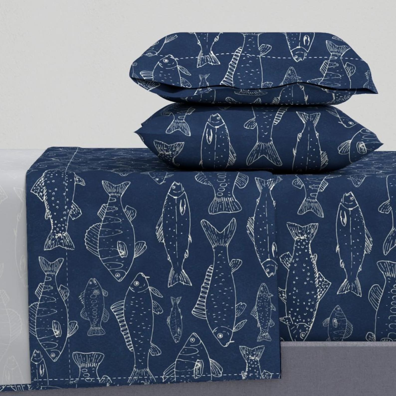 Fish Sheets - Freshwater Fish by Arthousewife - Navy Lake Fishing Carp ...