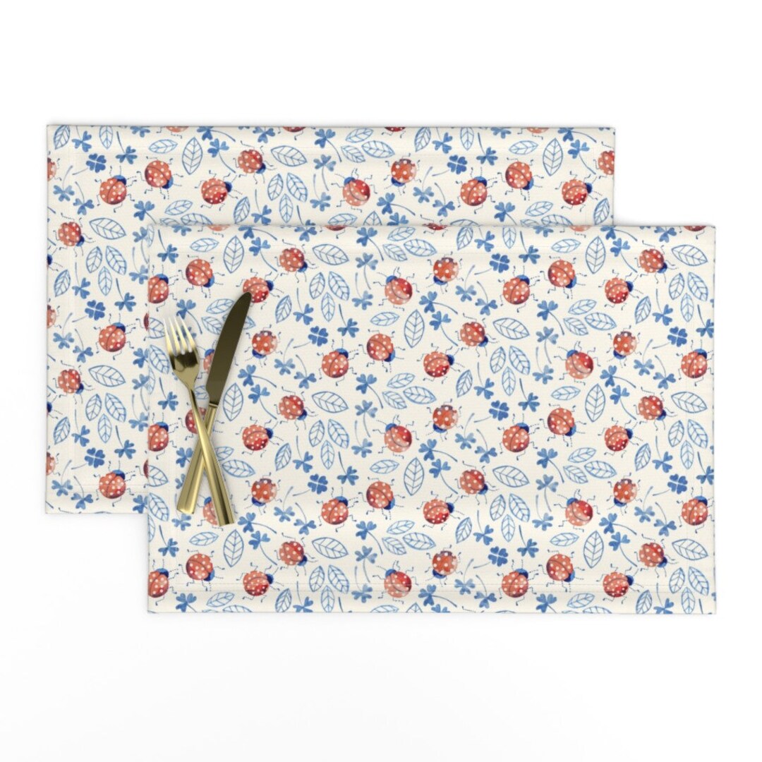 Watercolor Ladybug Placemats set of 2 Bugs Fourleaf Clover by House_of