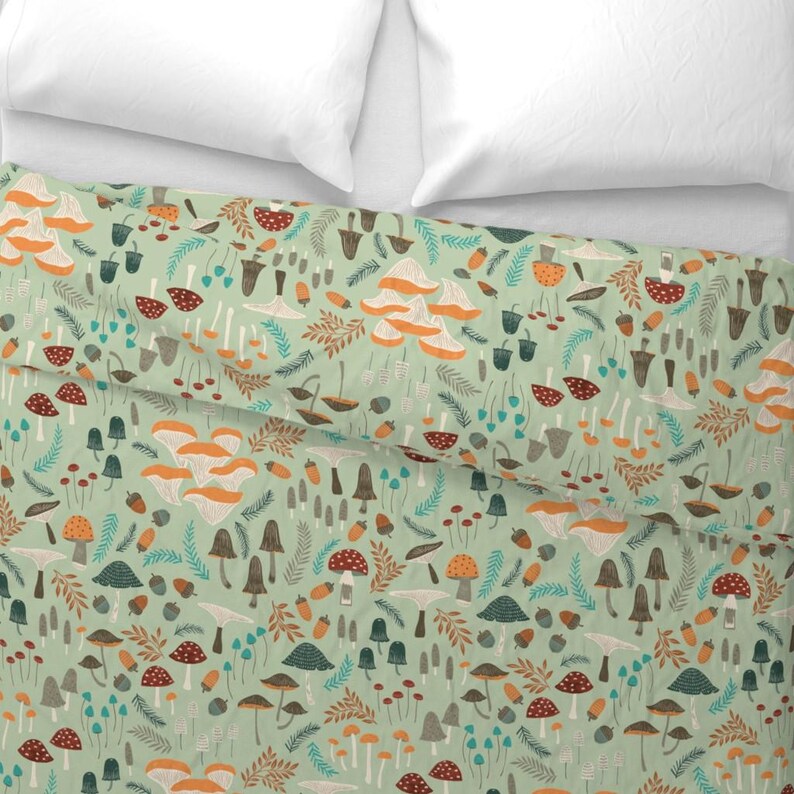 Whimsical Forest Bedding - Mushroom Foraging by yuanxu - Woodland Mushrooms Cotton Sateen Duvet Cover OR Pillow Shams by Spoonflower image 4