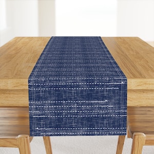 Indigo Lines Table Runner - Shibori Stitches by twigged - Navy Shibori Elegant Minimal Cotton Sateen Table Runner by Spoonflower