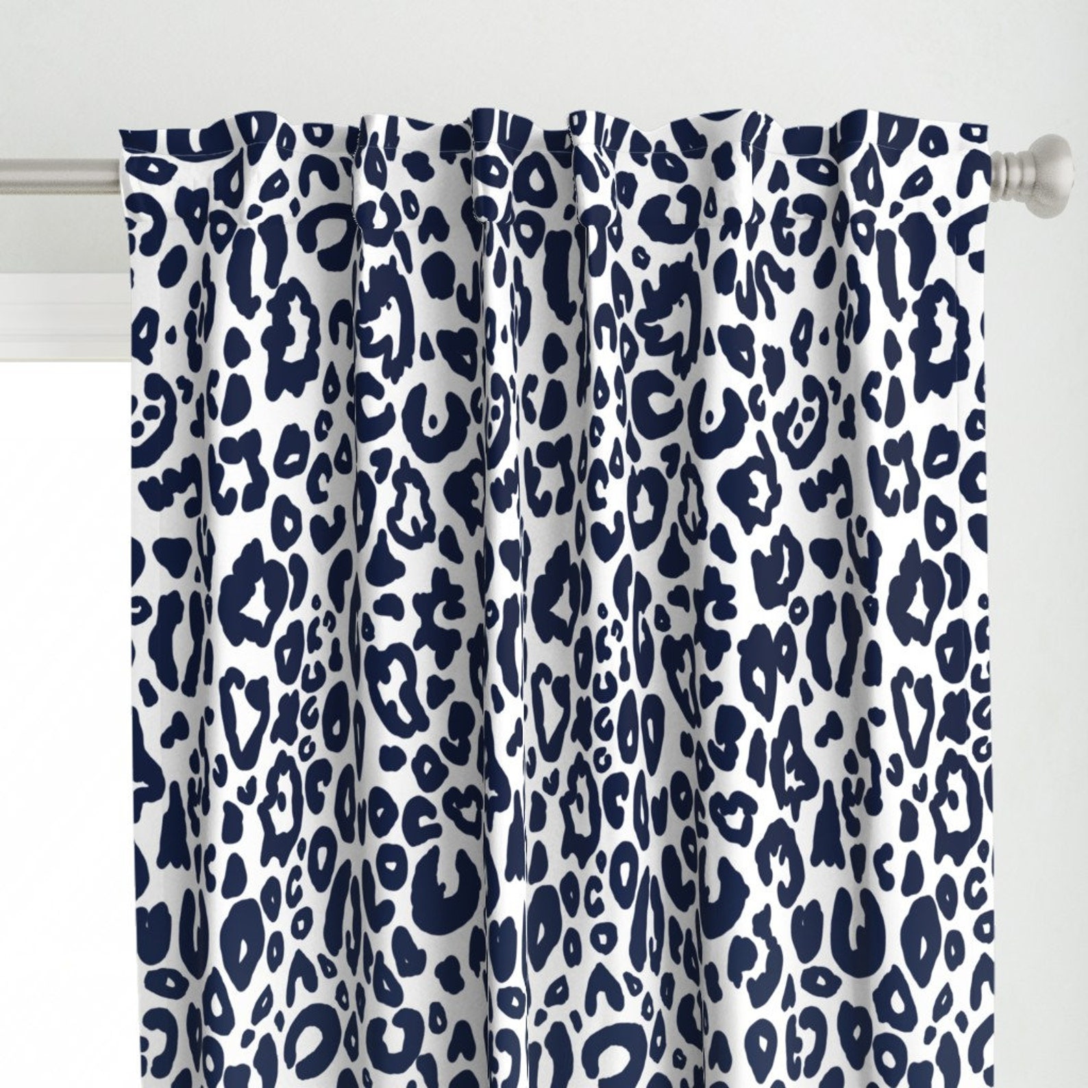 Animal Print Curtain Panel Cheetah Chic Navy on White by Etsy