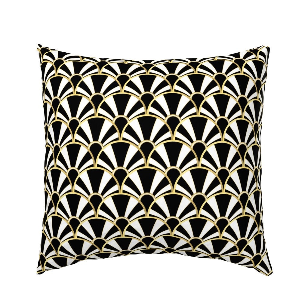 Art Deco Pillow Sham Art Deco Fan in Black White Gold by Etsy