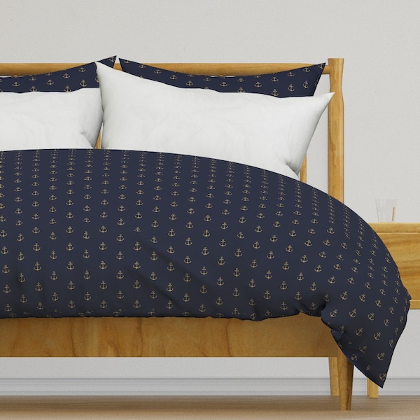 Anchor Bedding - Anchor - Gold Navy by kimsa - Gold Navy Nautical Sea Marine Water Cotton Sateen Duvet Cover OR Pillow Shams by Spoonflower