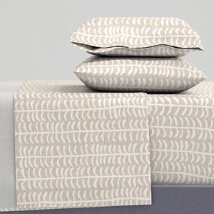 Minimal Stripe Sheets - Vine In Taupe Beige by michele_norris - Neutral Botanical Beige Cotton Sateen Sheet Set Bedding by Spoonflower
