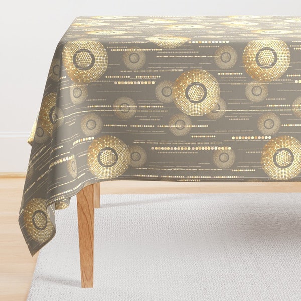 Disco Ball Tablecloth - Disco Lights Neutral Gray by kociara - Abstract Faux Gold Earth Tones Cotton Sateen Tablecloth by Spoonflower