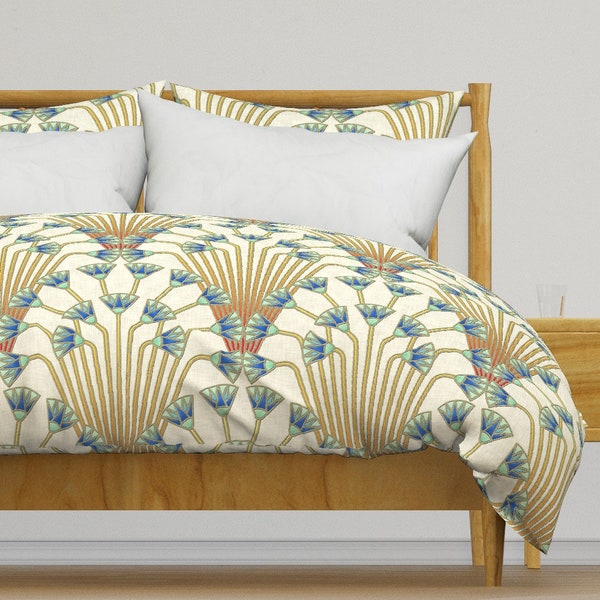 Art Deco Bedding - Papyrus Flowers Light by analinea - Egyptian Flower Papyrus Cotton Sateen Duvet Cover OR Pillow Shams by Spoonflower