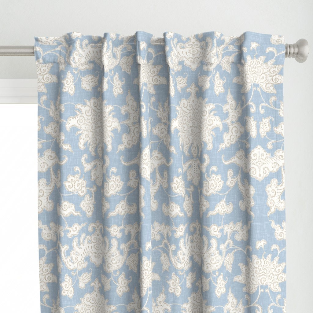 Pannello per tenda Chinoiserie blu - Paradise Sky di willowlanetextiles - Pannello per tenda personalizzato con aspetto intrecciato ispirato alla persiana di Spoonflower