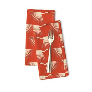 1920s Art Deco Dinner Napkins (Set of 2) - Art Deco Cranes Vermilion by katerhees - Swan Crane Bird Home Decor Cloth Napkins by Spoonflower