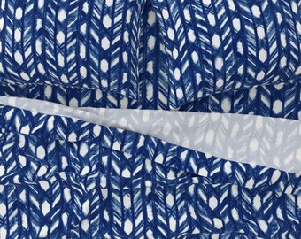 Indigo Herringbone Sheets - Shibori Lattice by autumn_musick - Watercolor Lattice Bohemian Cotton Sateen Sheet Set Bedding by Spoonflower