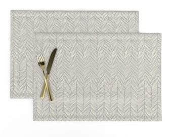 Gray Arrows Placemats (Set of 2) - Freeform Arrows In Cream On Gray by domesticate - Herringbone Cloth Placemats by Spoonflower