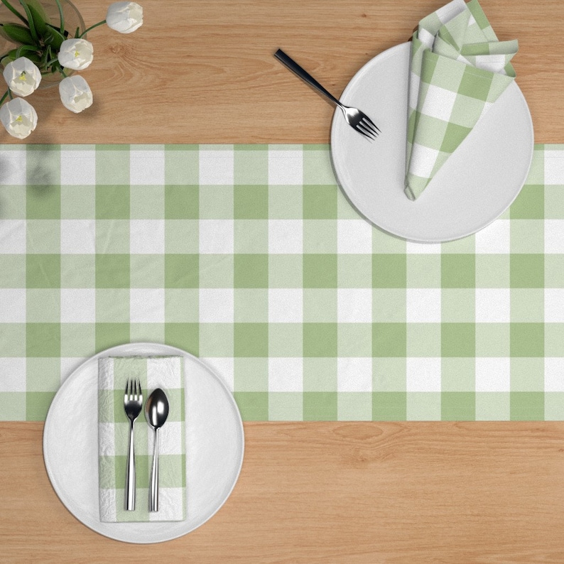 Buffalo Check Table Runner Gustav Bold Check In Basil by lilyoake Plaid Tartan Geometric Cotton Sateen Table Runner by Spoonflower