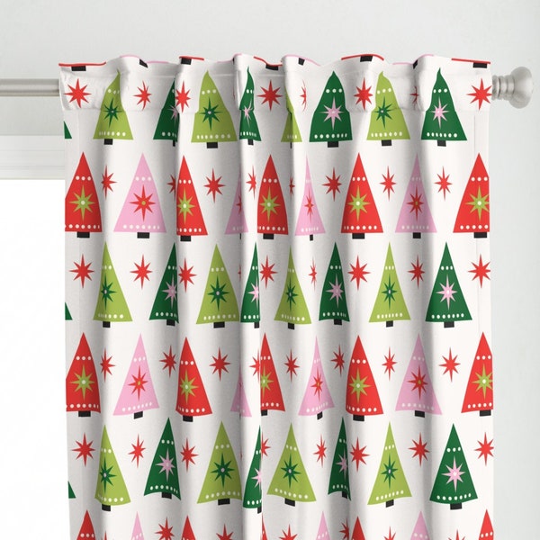 Retro Christmas Curtain Panel - Retro Christmas Trees by carey_copeland - Geometric Holiday Kitschy Custom Curtain Panel by Spoonflower