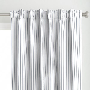 Pinstripe Curtain Panel - Navy Pinstripe On White by glimmericks - Blue White Stripe Vertical Nautical Custom Curtain Panel by Spoonflower