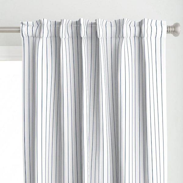 Pinstripe Curtain Panel - Navy Pinstripe On White by glimmericks - Blue White Stripe Vertical Nautical Custom Curtain Panel by Spoonflower