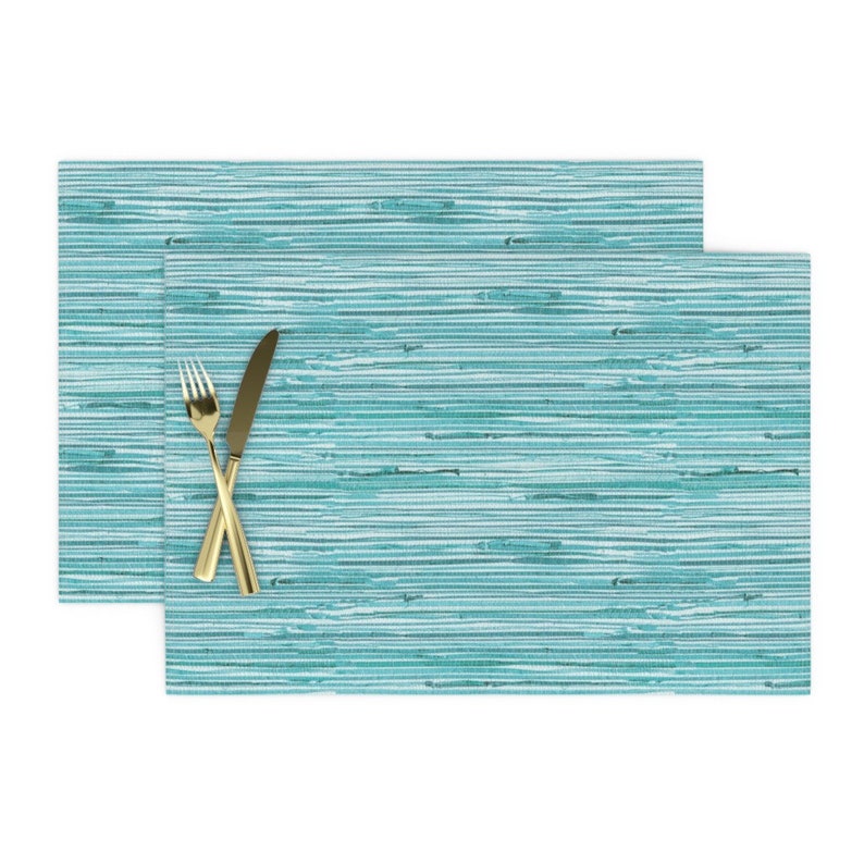 Teal Placemats Set of 2 Grasscloth Print Turquoise Blue by Etsy