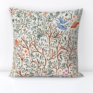 Whimsical Throw Pillow - Cottagecore Nature Trees Leaves Birds Floral Decorative Square Throw Pillow - Birds And Branches by mona_ahmed image 1