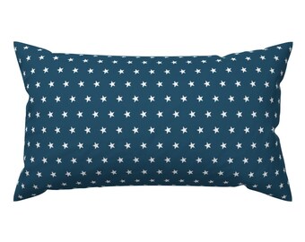 Teal Blue Accent Pillow - Stars On Dark Teal  by kittycansew -  Teal Stars Teamwork Dark Teal Rectangle Lumbar Throw Pillow by Spoonflower